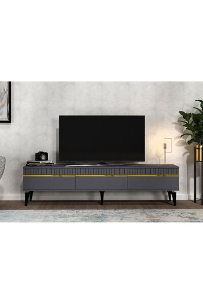 DEMONTE DECOR Deffne 180 Cm Tv Sehpası Antrasit-altın