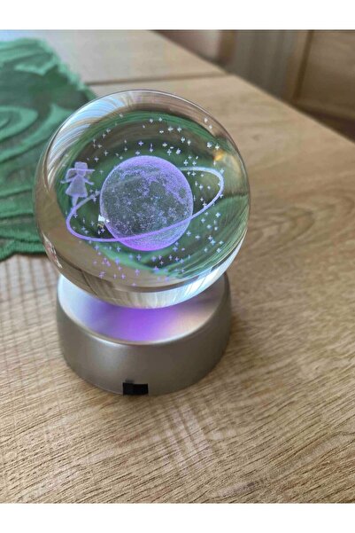 Kenko Satürn Cam Küre Renk Değiştiren Kristal Kız Küre Işıklı Küre Pilli 3d Hediye Yılbaşı