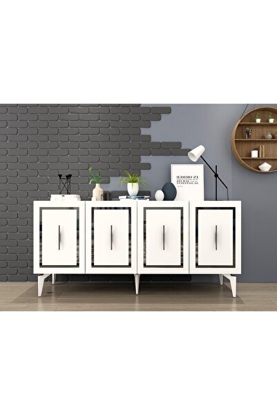 DEMONTE DECOR VANNESSA LAZER DESENLİ PLEKSİLİ KONSOL BEYAZ-GÜMÜŞ