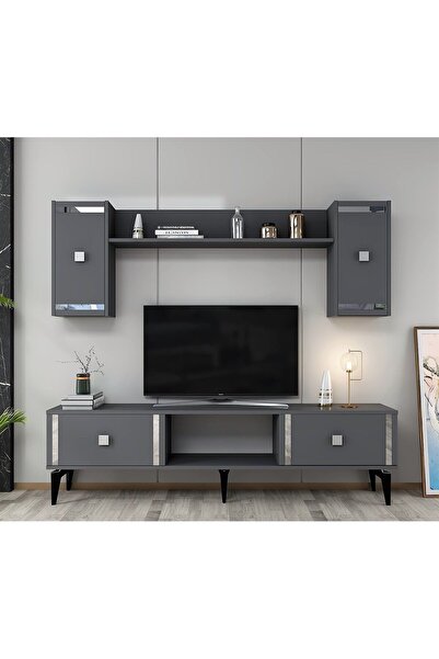 DEMONTE DECOR DORUK TV ÜNİTESİ ANTRASİT GÜMÜŞ 4 KAPAKLI