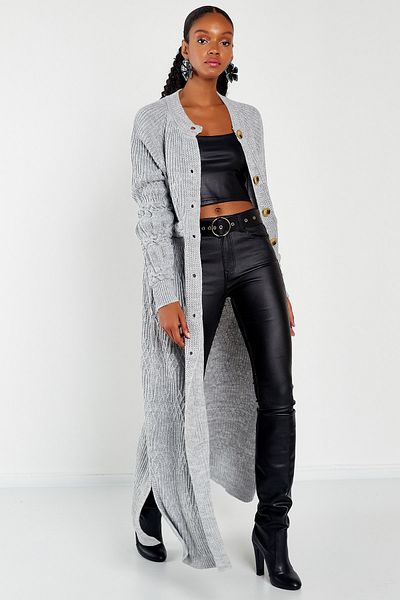 Hopoi Women's Braided Crew Neck Maxi Buttoned Cardigan