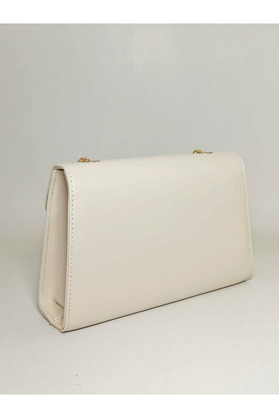 dizaynbag Women's Cream Faux Leather Gold Chain Strap Bag