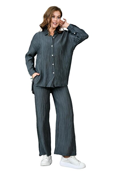 WOMAN VISION Comfortable Patterned Pleated Women's Shirt and Pants Set - 130
