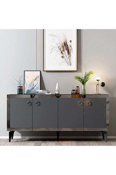 DEMONTE DECOR PONNY KONSOL 4 KAPAKLI RAFLI ANTRASİT - GÜMÜŞ
