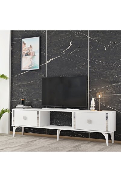 DEMONTE DECOR DORUK TV SEHPASI BEYAZ GÜMÜŞ