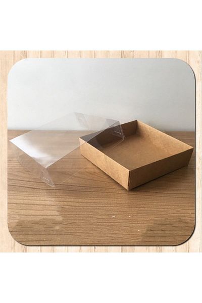İSTANBUL ASETAT KUTU MARKET 12x12x3 Kraft Bottom Cardboard Top Acetate Box (25pcs)