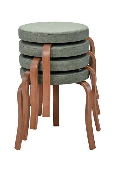 VİLİNZE Ege Kestane Ahşap Ayak İstiflenebilir Mutfak-Balkon Taburesi (4 Adet)