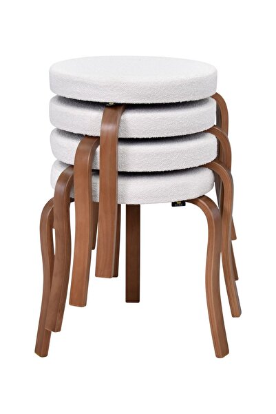 VİLİNZE Ege Teddy Kumaş Kestane Ahşap Ayak Istiflenebilir Mutfak-balkon Taburesi (4 ADET)