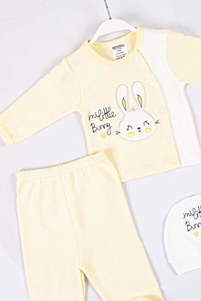 Miniel Yenidoğan Unisex Bebek Little Bunny Nakışlı 5'li Organik Pamuklu Yenidoğan Bebek Hastane Çıkış Seti