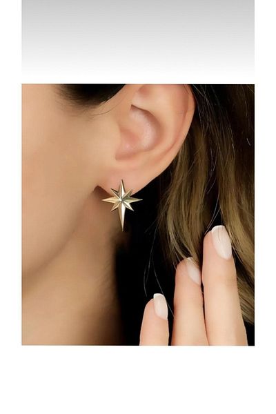 Gizemli Aksesuar Gold Colored north Star Model Women's Earrings