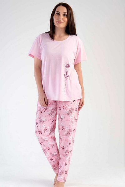 New Pajamas Pink Floral Pattern - Short Sleeve Crew Neck Oval Skirt Pajamas Set