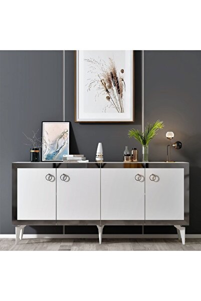 DEMONTE DECOR PONNY KONSOL 4 KAPAKLI RAFLI BEYAZ-GÜMÜŞ