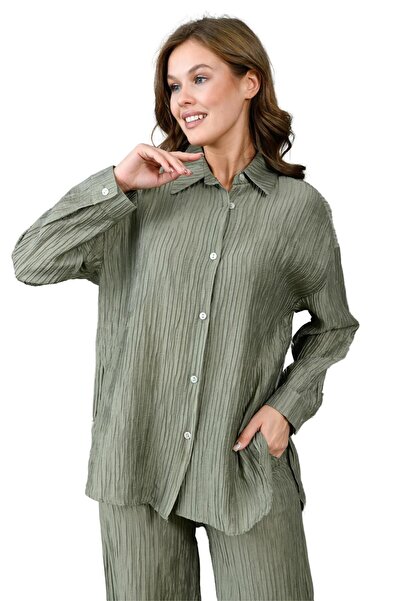 WOMAN VISION Comfortable Patterned Pleated Women's Shirt and Pants Set - 130