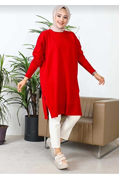 Sfg Life Moda تنورة نسائية برقبة دائرية مع فتحة، تونيك تريكو أنيق مرسيريزد