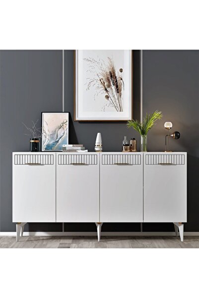 DEMONTE DECOR 4 Kapaklı Alvin Konsol Beyaz Beyaz