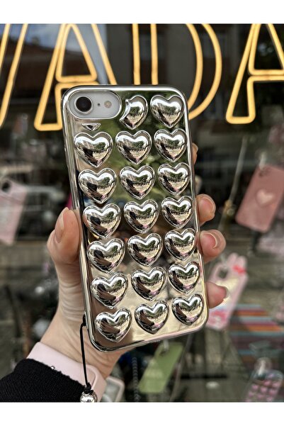 OVADA iPhone 7/8/ SE Uyumlu 3D Kalpli Metal Charmlı Premium Kılıf