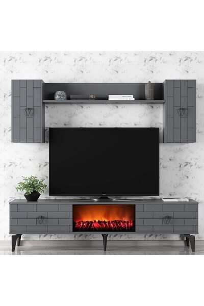 DEMONTE DECOR VARNA TV ÜNİTESİ TAKIM ŞÖMİNELİ ANTRASİT