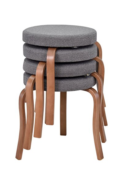 VİLİNZE Ege Teddy Kumaş Kestane Ahşap Ayak Istiflenebilir Mutfak-balkon Tabur...