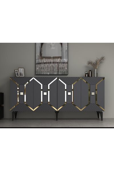 DEMONTE DECOR YUMEDİ MODERN KONSOL ANTRASİT-ALTIN