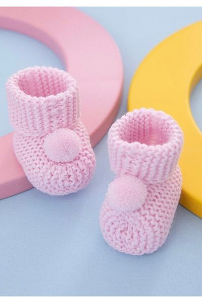 Cherub Baby Pink Baby Girl Pompom Booties Knitwear Booties