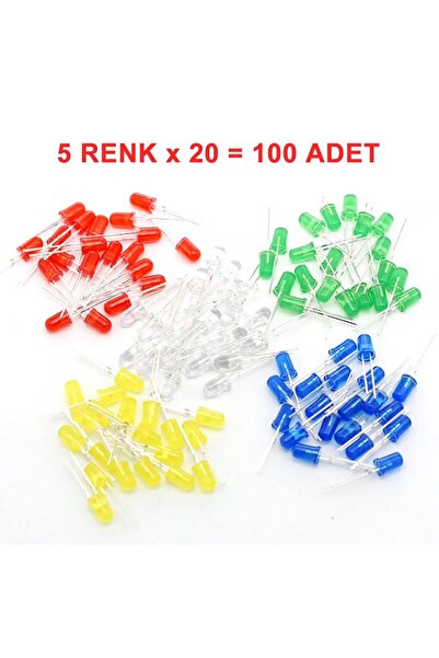 Roboyol Store 100 Adet 5mm Led Seti 5 Renk Elektronik Işık Kaynağı Lamba Göst...