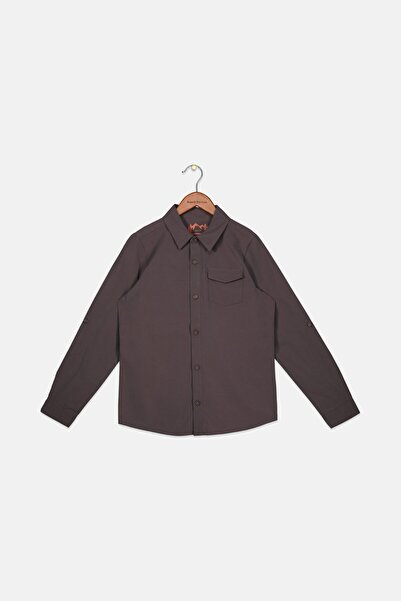 Tchibo قميص كارجو بأكمام طويلة وياقة واسعة للأولاد الصغار، رمادي غامق