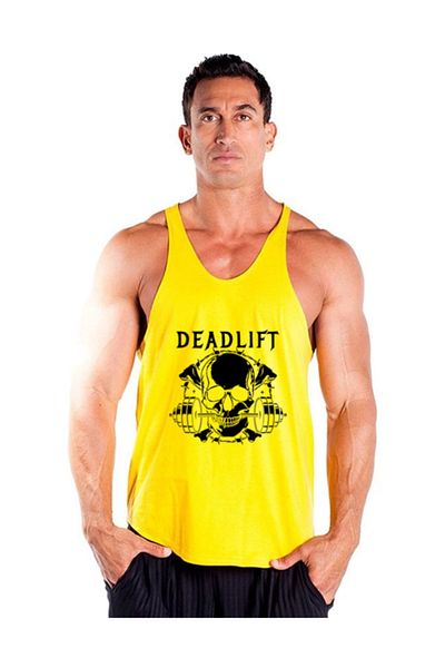 Ghedto Dead Lift Skull Fitness Gym Tank Top Athlete Undershirt [yellow]