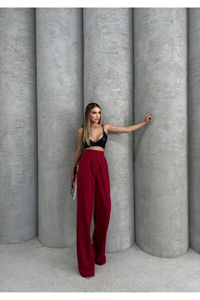 LOI Butik Pantaloni Palazzo cu velcro burgundy