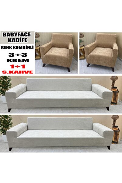 KILIFSAN BABYFACE KADİFE KUMAŞ RENK KOMBİNLİ 2 ADET ÜÇLÜ & ÇEKYAT- 2 ADET TEK...