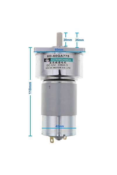 Genel Markalar Xd-60ga775 Dc Motor 12v 5rpm 35w 87kg.cm Yüksek Tork Kuvvet Metal Dişli Redüktörlü Robot Cnc Makine