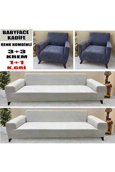 KILIFSAN BABYFACE KADİFE KUMAŞ RENK KOMBİNLİ 2 ADET ÜÇLÜ & ÇEKYAT- 2 ADET TEK...