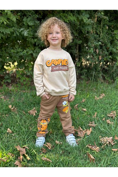 GÖKJOY BUTİK Boy's Tracksuit Set - Cotton, Premium Quality, with Garfield Print Detail