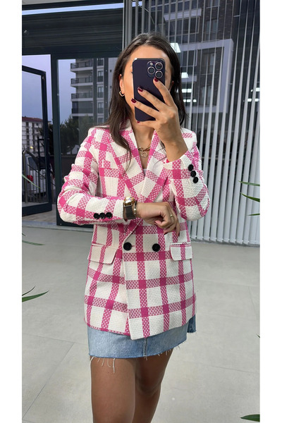 caddstore Розово карирано сако от туид