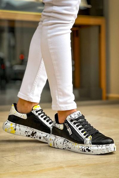 KUBACK Legend is back KB-02 - Ανδρικά παπούτσια Casual Kuback Black Yellow Crocodile με κορδόνια