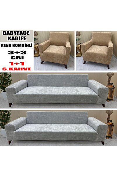 KILIFSAN BABYFACE KADİFE KUMAŞ RENK KOMBİNLİ 2 ADET ÜÇLÜ & ÇEKYAT- 2 ADET TEK...
