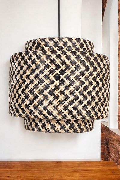 oceanpoint Sinnerlig 40cm Natural Bamboo Chandelier - Natural Woven Patterned Modern Design Pendant Lamp