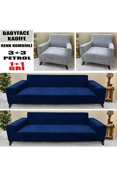KILIFSAN BABYFACE KADİFE KUMAŞ RENK KOMBİNLİ 2 ADET ÜÇLÜ & ÇEKYAT- 2 ADET TEKLİ SET KOLTUK KILIFI