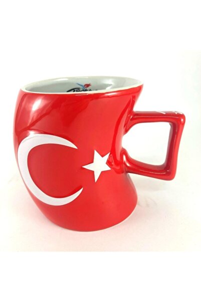 ArtemisSeramik Large Curve Porcelain Mug Cup with Turkish Flag of the Moon an...
