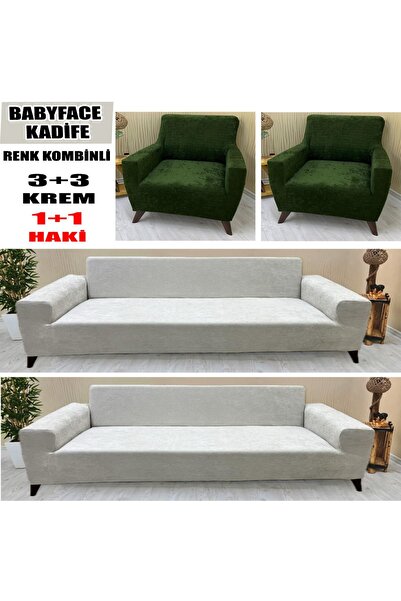 KILIFSAN BABYFACE KADİFE KUMAŞ RENK KOMBİNLİ 2 ADET ÜÇLÜ & ÇEKYAT- 2 ADET TEK...