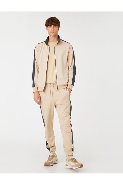 Koton Stand Collar Sports Sweatshirt Color Block Pocket Detailed Zippered