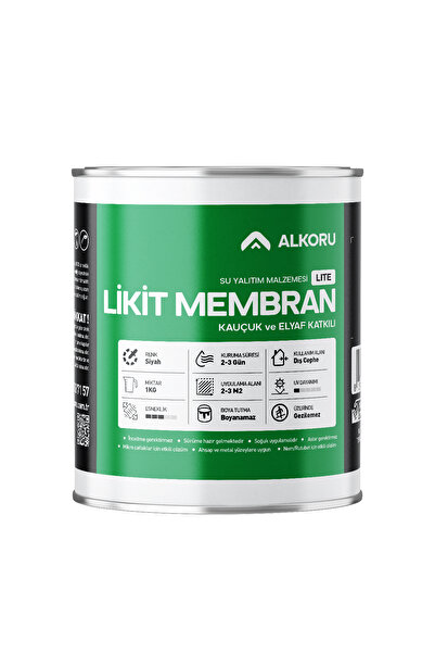 ALKORU 1 KG Lite Likit Membran Kauçuk ve Elyaf Katkılı Sıvı Su Yalıtım Malzemesi