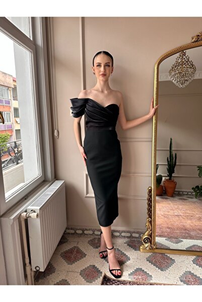 seri creation Βραδινό φόρεμα με έναν ώμο διπλό χρώμα Midi μήκους Φόρεμα γάμου αρραβώνων Αποφοίτηση