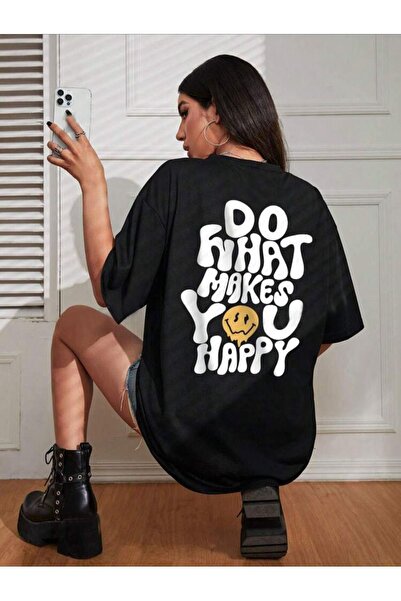 Medinenur Γυναικείο μπλουζάκι - Τυπωμένο 'Do What Makes You Happy'