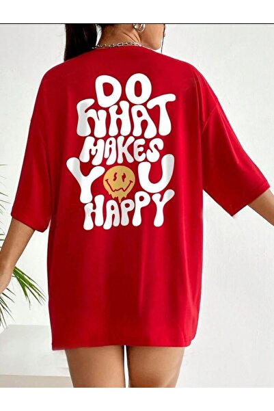 Medinenur Γυναικείο μπλουζάκι - Τυπωμένο 'Do What Makes You Happy'