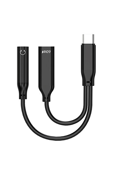 Ally İphone 16-15 Için Type-c Şarj 3.5mm Kulaklık 2in1 Çevirici Adaptör Siyah