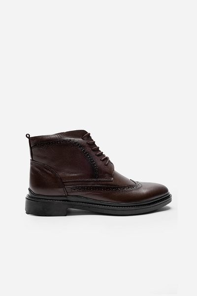 LUSIVE Genuine Leather Brown Zippered Men's Winter Boots LUAS24AL0020