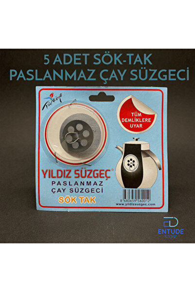 Entude Metal Paslanmaz Demlik İçi Sök Tak Çay Süzgeci 5'li - Çaydanlık İçi Sü...