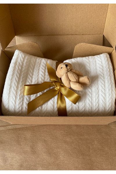 tiny wood Ecru Patterned Knitwear Baby Blanket - 100X120 cm Organic Cotton