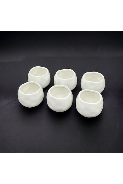 YzHome 6-Piece White Porcelain Beaded Oval Presentation Bowl Plate Jam Sauce Bowl