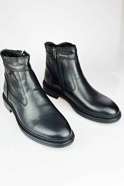 LUSIVE Genuine Leather Black Zippered Chelsea Men's Winter Boots LUAS24AL0024